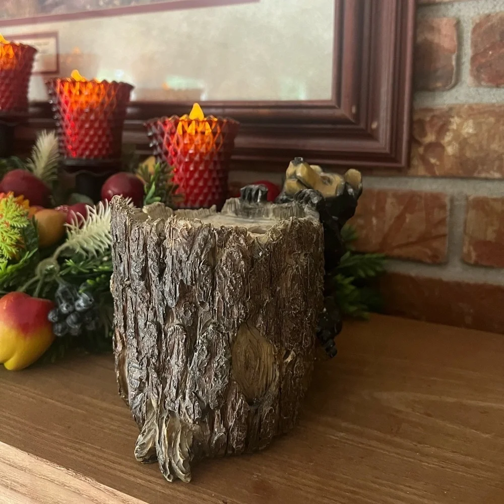 Vintage 1981 Black Bear Cabin Lodge Rustic Trinket Box & Toothbrush Holder Decor